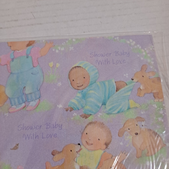 Vintage Hallmark Gift Wrap Baby Shower Infants Puppies Lot of 5 NIP USA - Picture 8 of 8